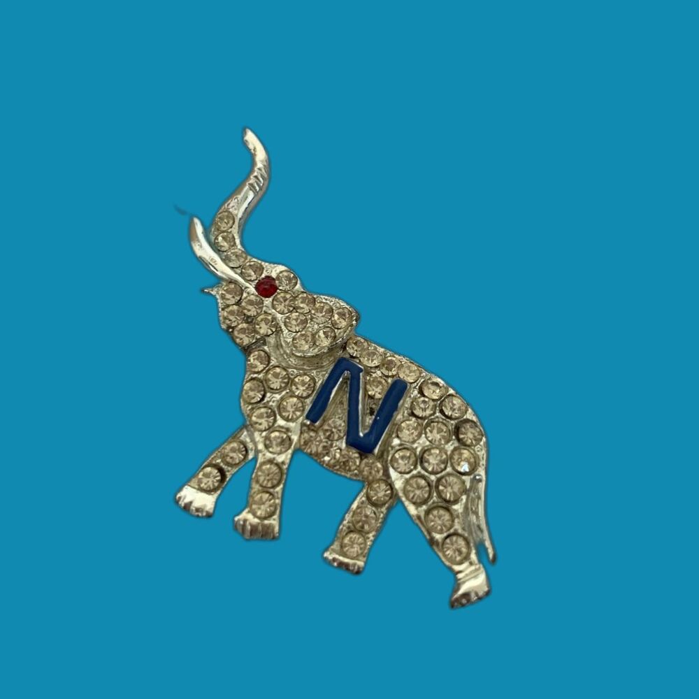 Vintage Political Elephant Pin Brooch Rhinestone N for Nixon Sears